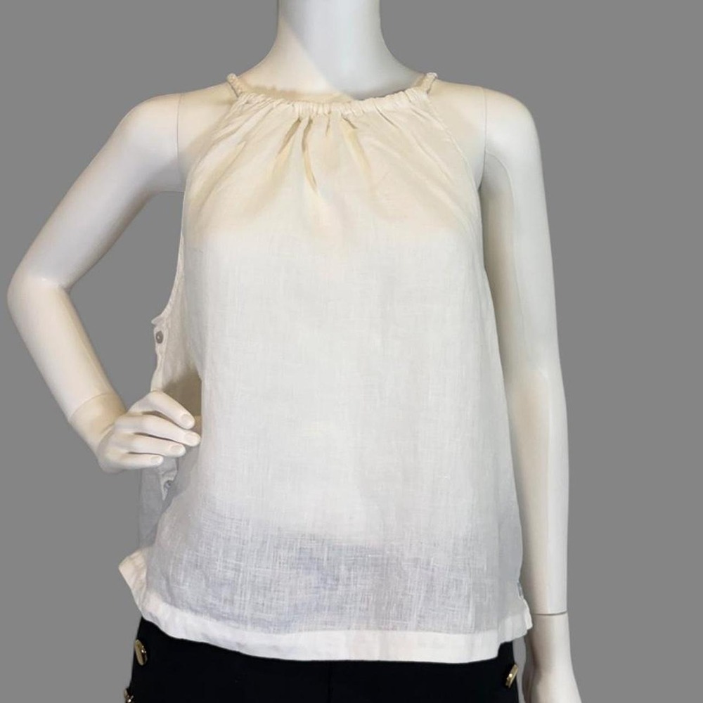 Rachel Zoe Linen Halter Neck Top White Sleeveless Button‎ Side Tie Back Large